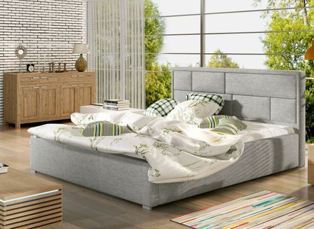 Lit adulte avec sommier Lenzo – Tissu rembourré