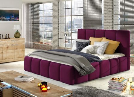 Lit adulte avec sommier Lenzo – Velours rembourré