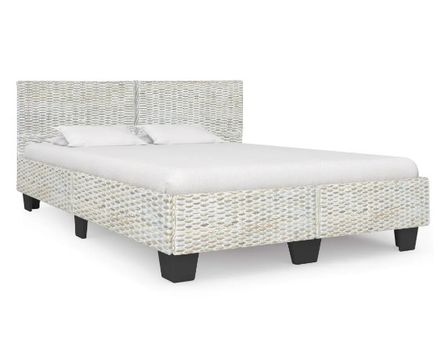 Lit adulte rotin gris et manguier massif Karl 160x200 cm