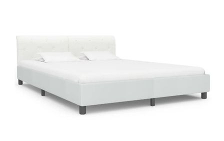 Lit adulte simili cuir blanc et pieds métal noir Meyza 160x200 cm