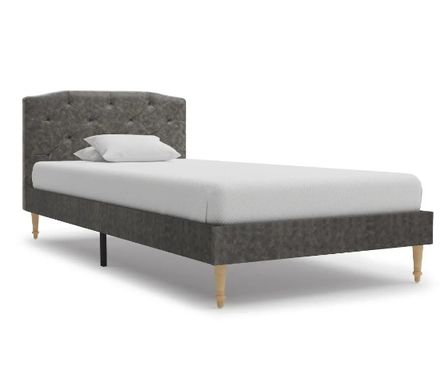 Lit adulte simili cuir gris foncé et pieds bois massif clair Fredou 90x200 cm