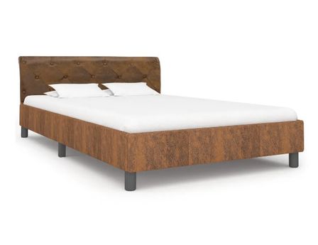 Lit adulte simili cuir marron et pieds métal noir Meyza 140x200 cm