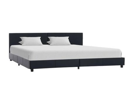 Lit adulte simili cuir noir et pieds bois massif noir Nyam 160x200 cm