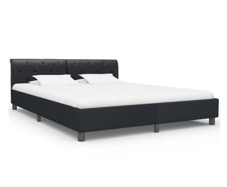 Lit adulte simili cuir noir et pieds en métal Simia 180x200 cm