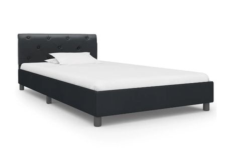 Lit adulte simili cuir noir et pieds métal noir Meyza 100x200 cm