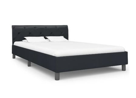 Lit adulte simili cuir noir et pieds métal noir Meyza 120x200 cm
