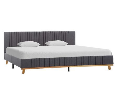 Lit adulte tissu gris clair et pieds bois clair Melo 160x200 cm