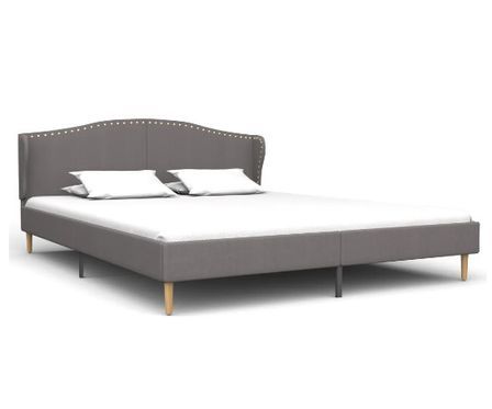 Lit adulte tissu gris clair et pieds hévéa massif clair Garry 160x200 cm