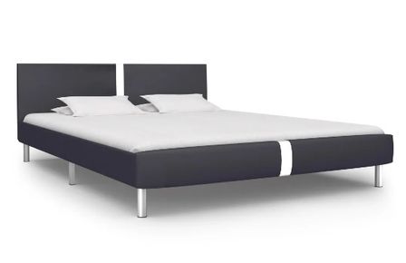 Lit adulte tissu simili cuir noir et pieds métal chromé Andou 140x200 cm