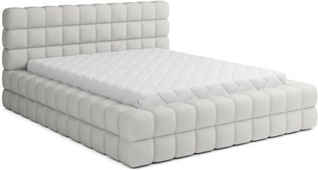 Lit avec coffre de rangement Kaizer prestige – Revêtement tissu à bouclettes capitonné