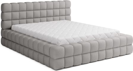 Lit avec coffre de rangement Kaizer prestige – Revêtement tissu à bouclettes capitonné