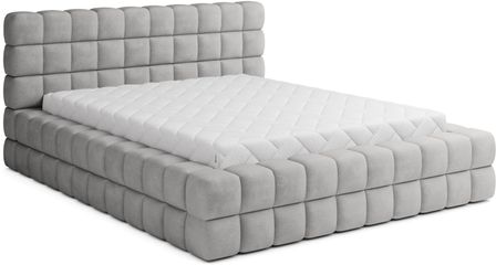 Lit avec coffre de rangement Kaizer prestige – Revêtement tissu à bouclettes capitonné