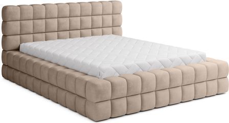Lit avec coffre de rangement Kaizer prestige – Revêtement tissu à bouclettes capitonné