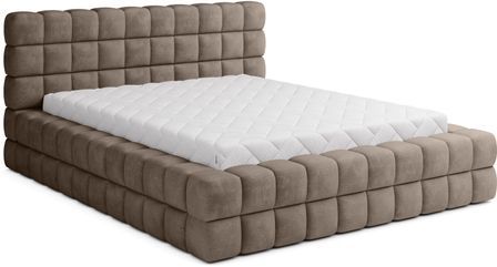 Lit avec coffre de rangement Kaizer prestige – Revêtement tissu à bouclettes capitonné