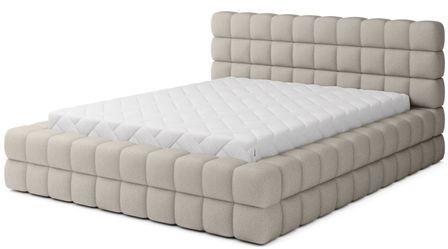 Lit avec coffre de rangement Kaizer prestige – Revêtement tissu à bouclettes capitonné