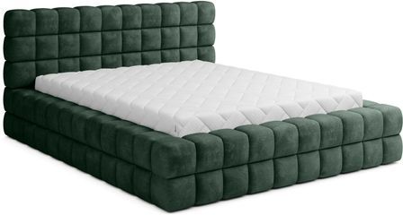 Lit avec coffre de rangement Kaizer prestige – Revêtement tissu à bouclettes capitonné