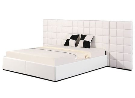 Lit avec grande tête de lit capitonnée similicuir blanc Nocia 180x200 cm