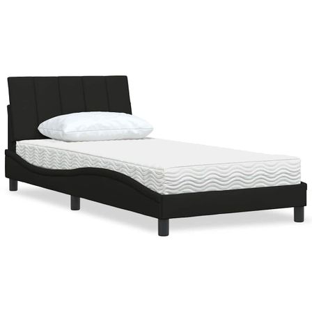 Lit avec matelas noir 100x200 cm tissu