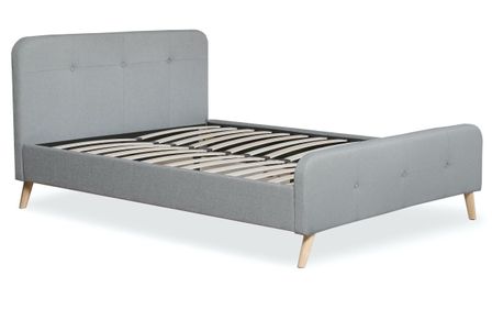 Lit avec tête et sommier tissu gris Elda 140x190 cm