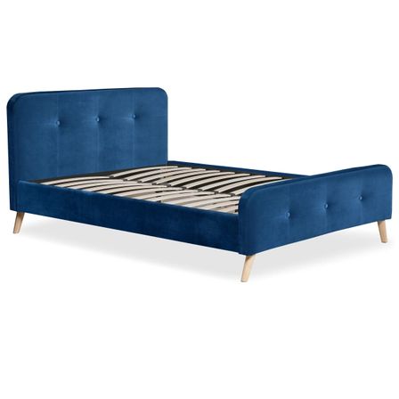 Lit avec tête et sommier velours bleu Elda 140x190 cm