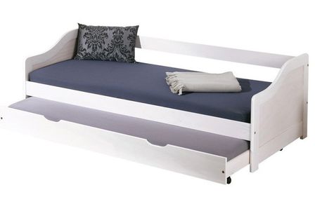 Lit banquette avec tiroir lit pin massif vernis blanc Theo 90x190 cm