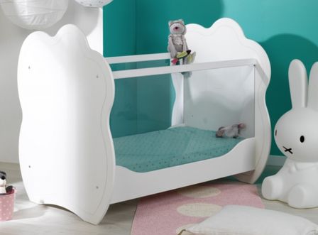 Lit bébé 60x120 cm plexiglas et bois blanc Altéa