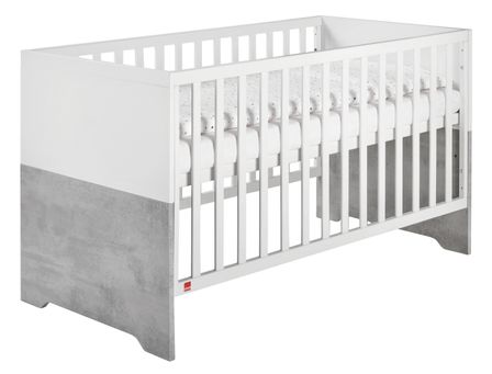Lit bébé à barreaux bois laqué blanc et gris Coco 70