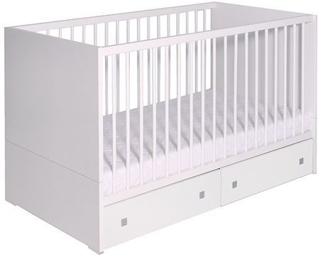 Lit bébé à barreaux et tiroir hêtre massif laqué blanc Clic 70