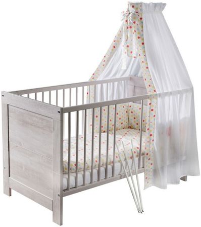 Lit bébé à barreaux pin massif gris et blanc Nordic Cascina 70