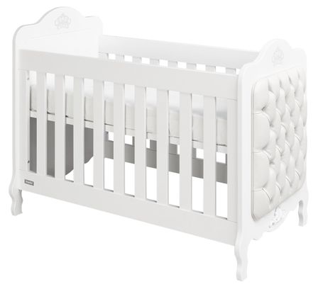 Lit bébé capitonné hêtre massif blanc Diva 60x120 cm
