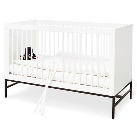 Lit bébé évolutif bois blanc et métal gris Steel 70x140 cm