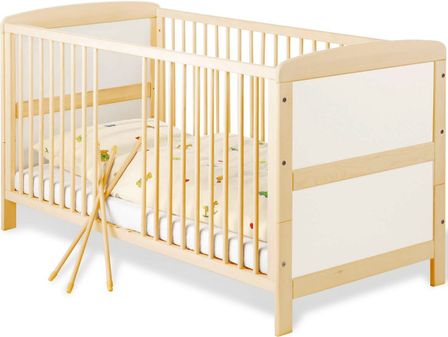 Lit bébé évolutif hêtre massif clair et laqué blanc Florian 70