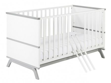 Lit bébé évolutif laqué blanc et gris Vicky 70