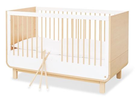 Lit bébé évolutif pin massif clair et blanc Round 70x140 cm