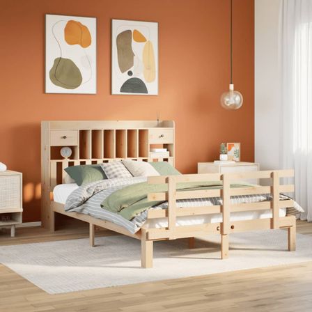 Lit bibliothèque sans matelas 140x200 cm bois massif de pin