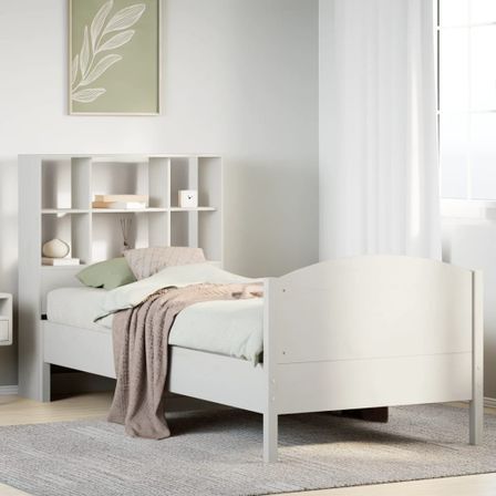 Lit bibliothèque sans matelas blanc 100x200 cm bois pin massif