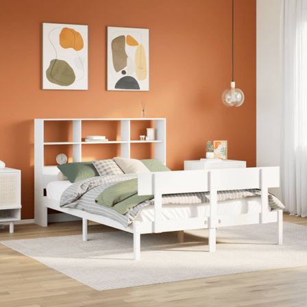 Lit bibliothèque sans matelas blanc 120x190 cm bois pin massif