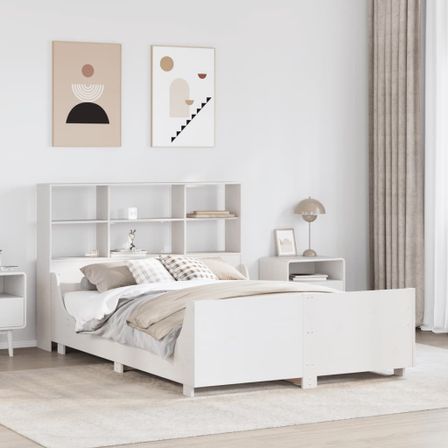 Lit bibliothèque sans matelas blanc 120x200 cm bois massif