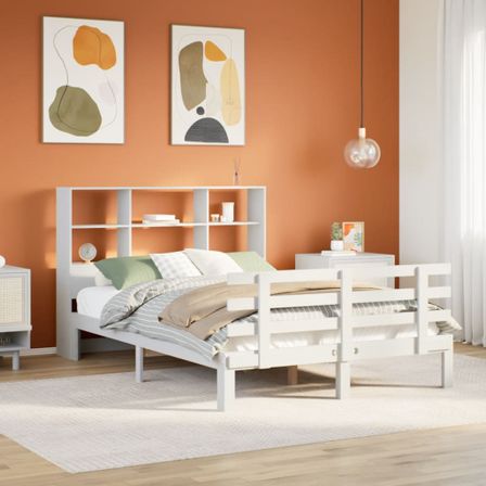 Lit bibliothèque sans matelas blanc 120x200 cm bois pin massif