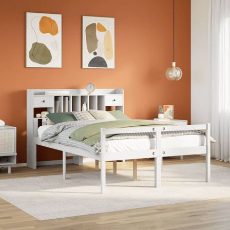 Lit bibliothèque sans matelas blanc 150x200 cm bois pin massif
