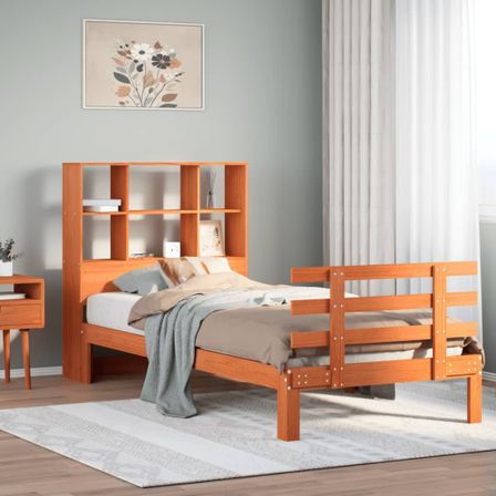 Lit bibliothèque sans matelas cire marron 100x200 cm pin massif