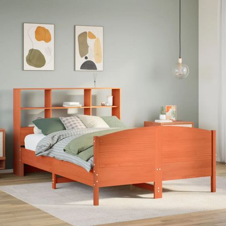 Lit bibliothèque sans matelas cire marron 120x190cm pin massif