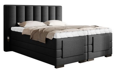 Lit boxspring électrique ARKOS en velours noir avec matelas et surmatelas