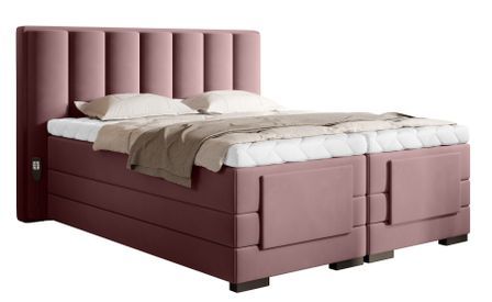 Lit boxspring électrique ARKOS en velours rose poudré avec matelas et surmatelas