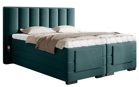 Lit boxspring électrique ARKOS en velours vert avec matelas et surmatelas