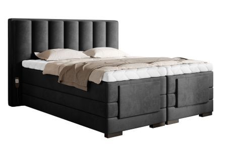 Lit boxspring électrique tissu anthracite avec matelas et surmatelas Arkos