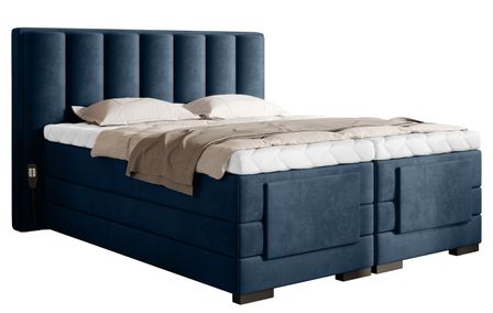 Lit boxspring électrique tissu bleu avec matelas et surmatelas Arkos