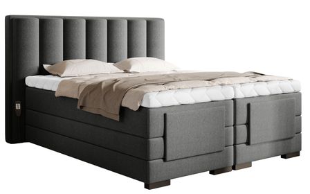 Lit boxspring électrique tissu gris chiné avec matelas et surmatelas Arkos