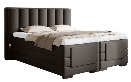 Lit boxspring électrique tissu marron avec matelas et surmatelas Arkos