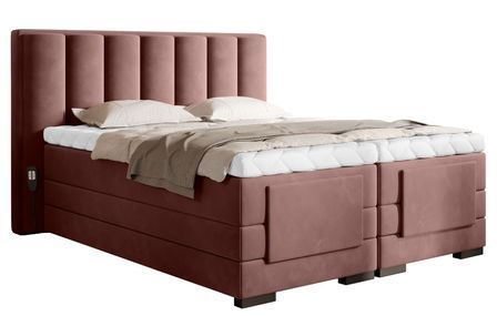 Lit boxspring électrique tissu rouille avec matelas et surmatelas Arkos